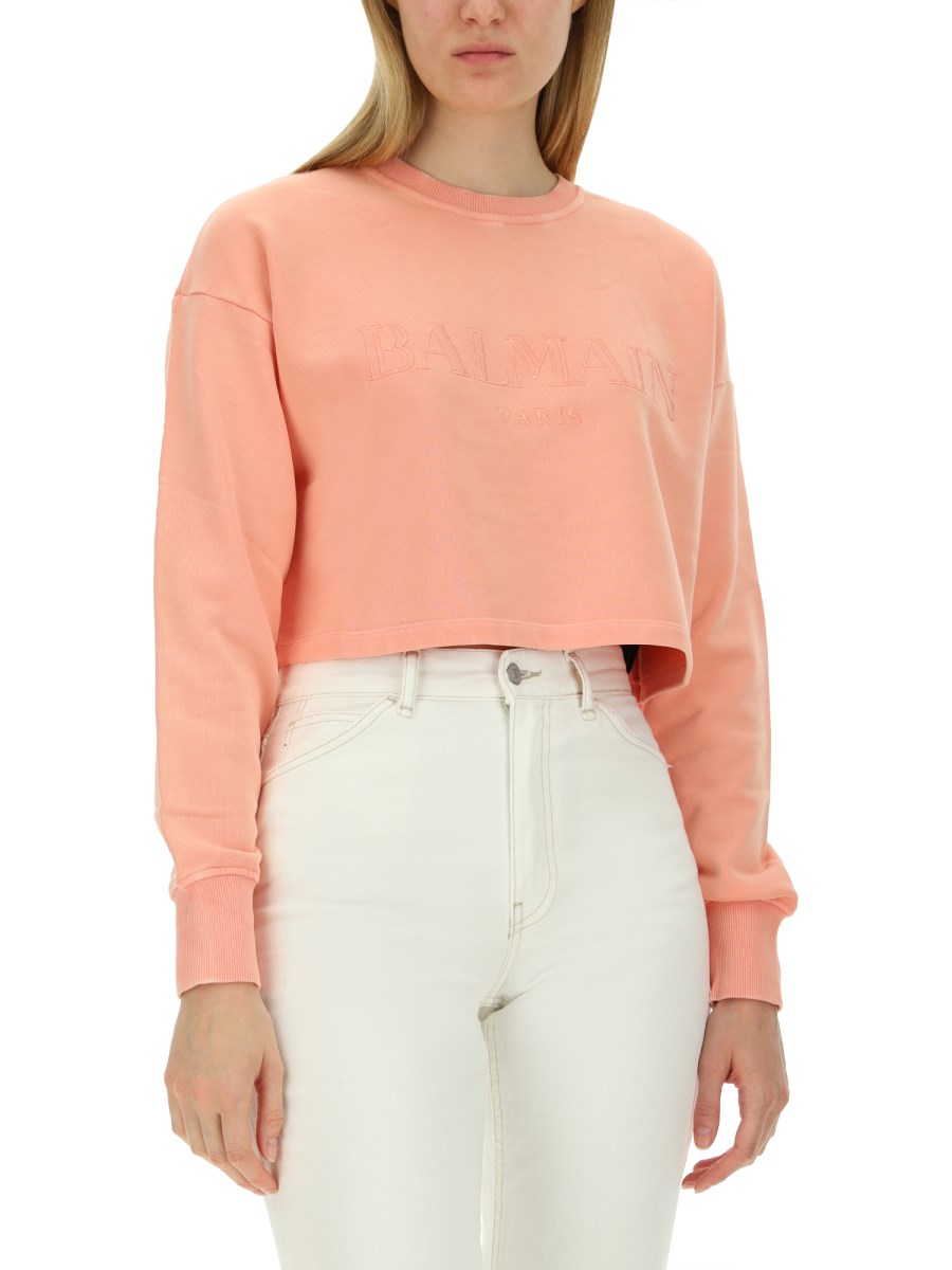 BALMAIN FELPA IN COTONE CON STAMPA LOGO