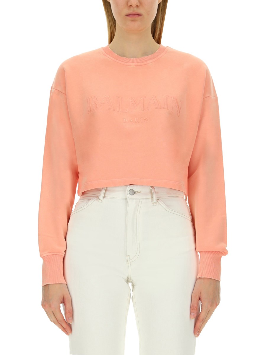 BALMAIN FELPA IN COTONE CON STAMPA LOGO