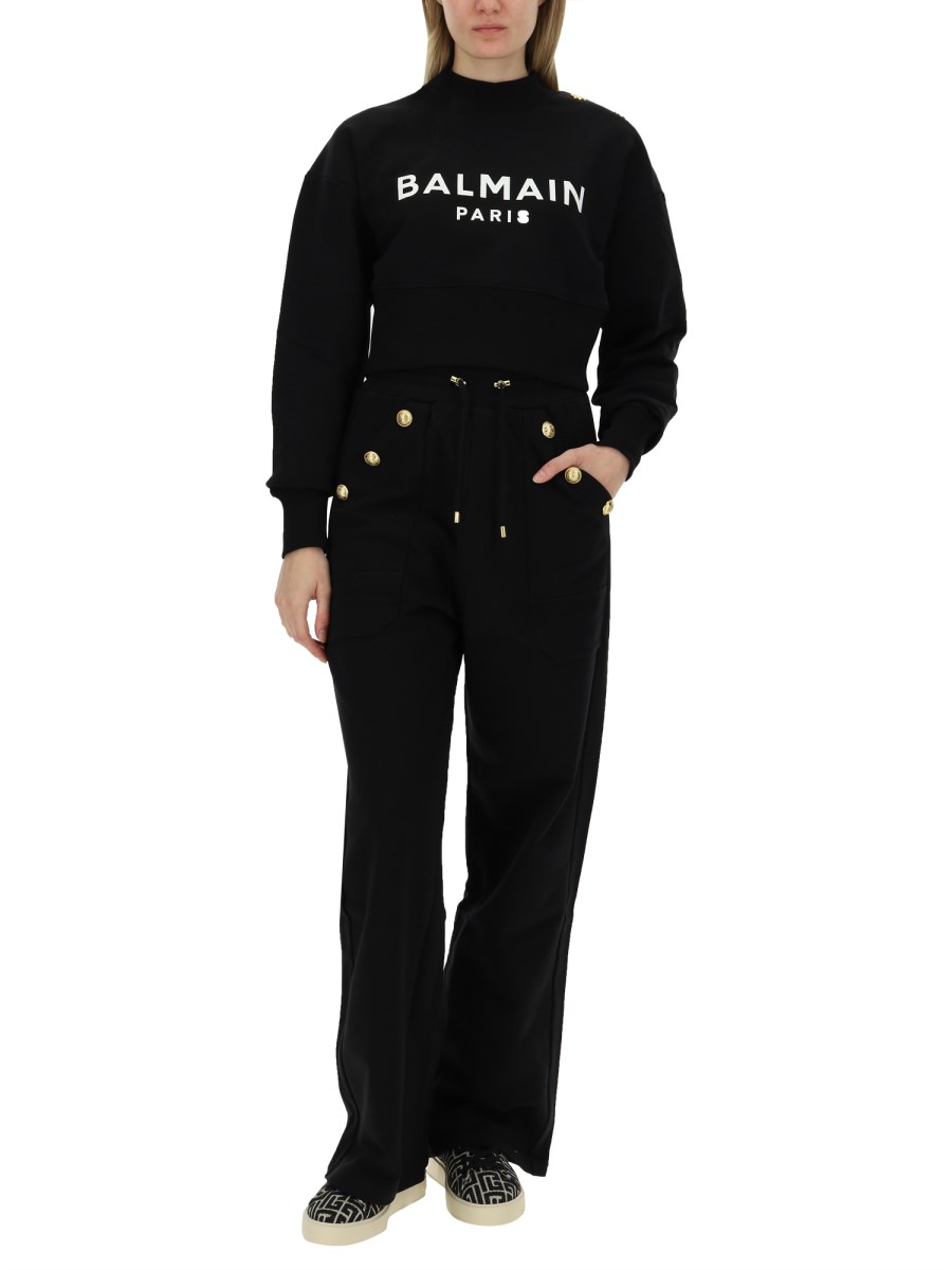 BALMAIN FELPA IN COTONE CON STAMPA LOGO