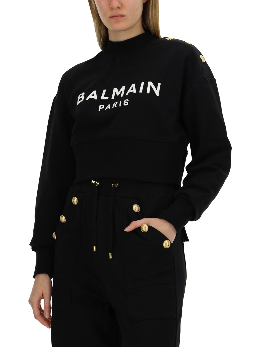 BALMAIN FELPA IN COTONE CON STAMPA LOGO