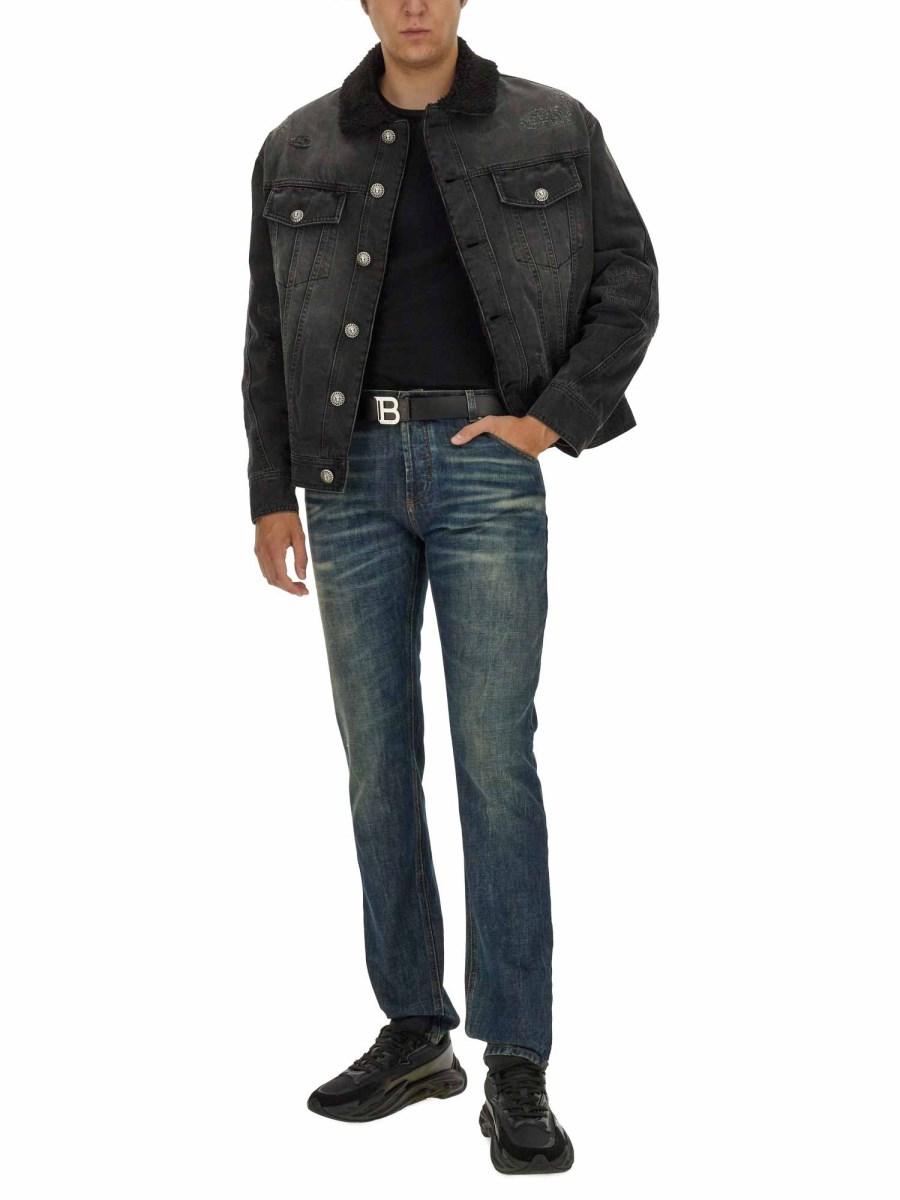 BALMAIN GIACCA DESTROYED IN DENIM DI COTONE