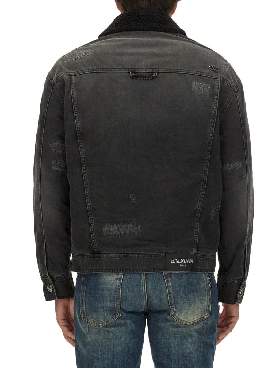 BALMAIN GIACCA DESTROYED IN DENIM DI COTONE