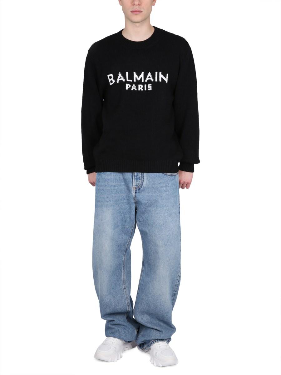 BALMAIN MAGLIA IN COTONE CON INTARSIO LOGO