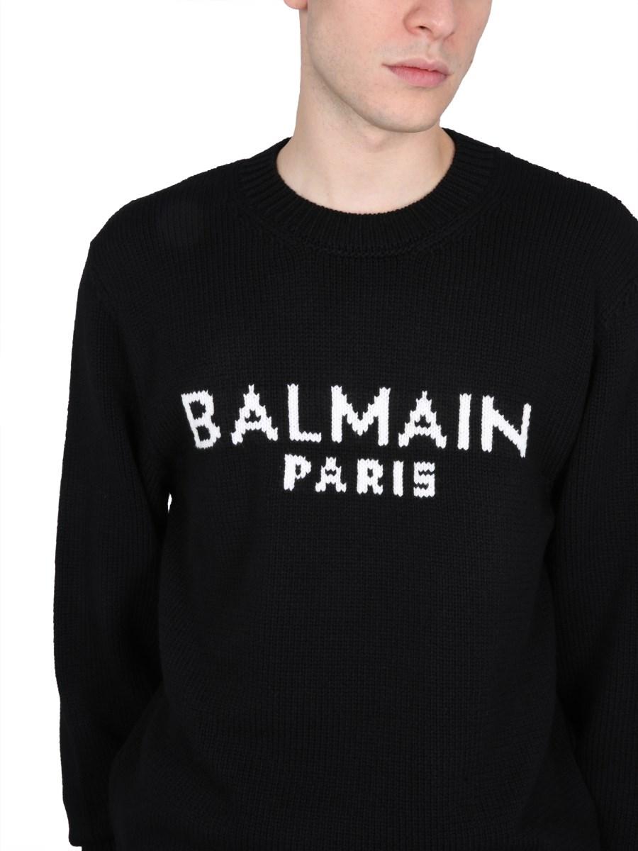BALMAIN MAGLIA IN COTONE CON INTARSIO LOGO