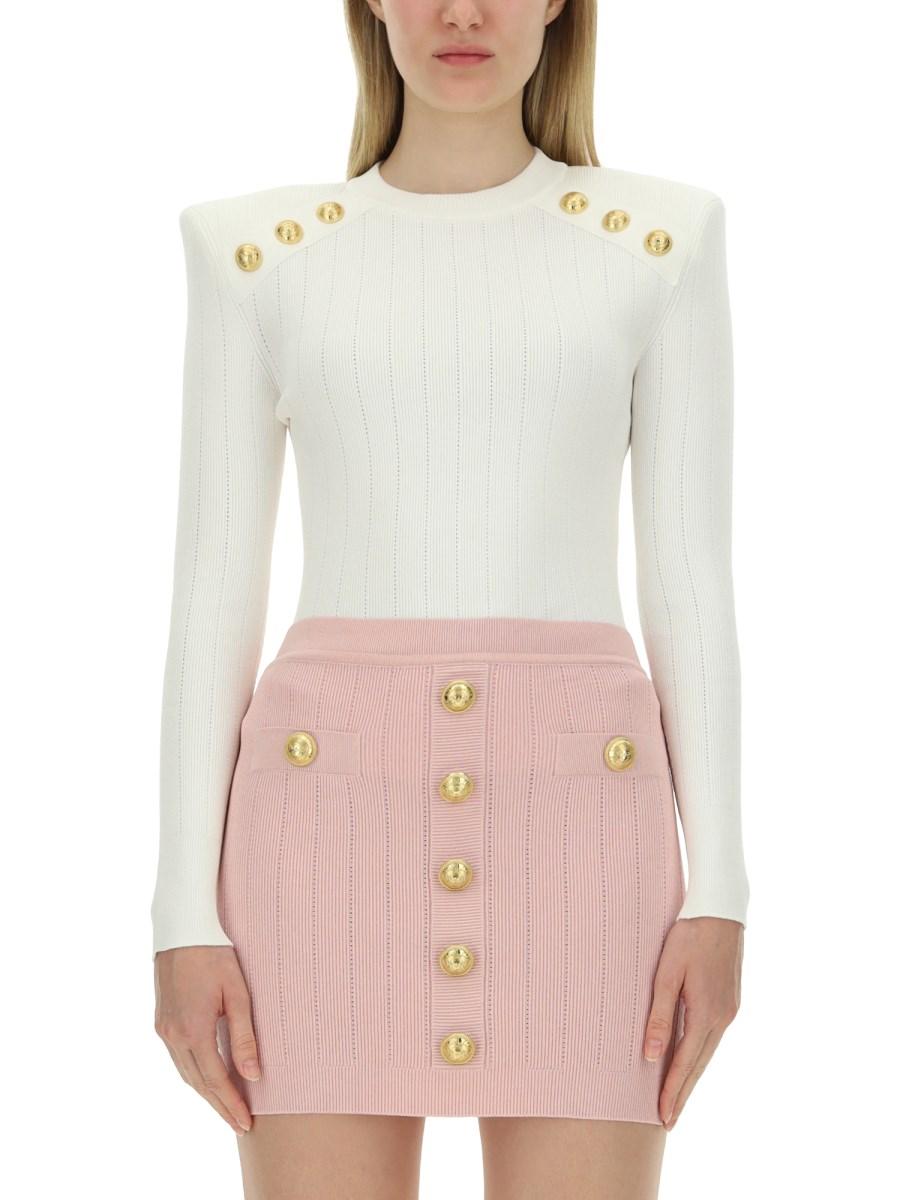 BALMAIN MAGLIA IN VISCOSA CON BOTTONI ICONICI