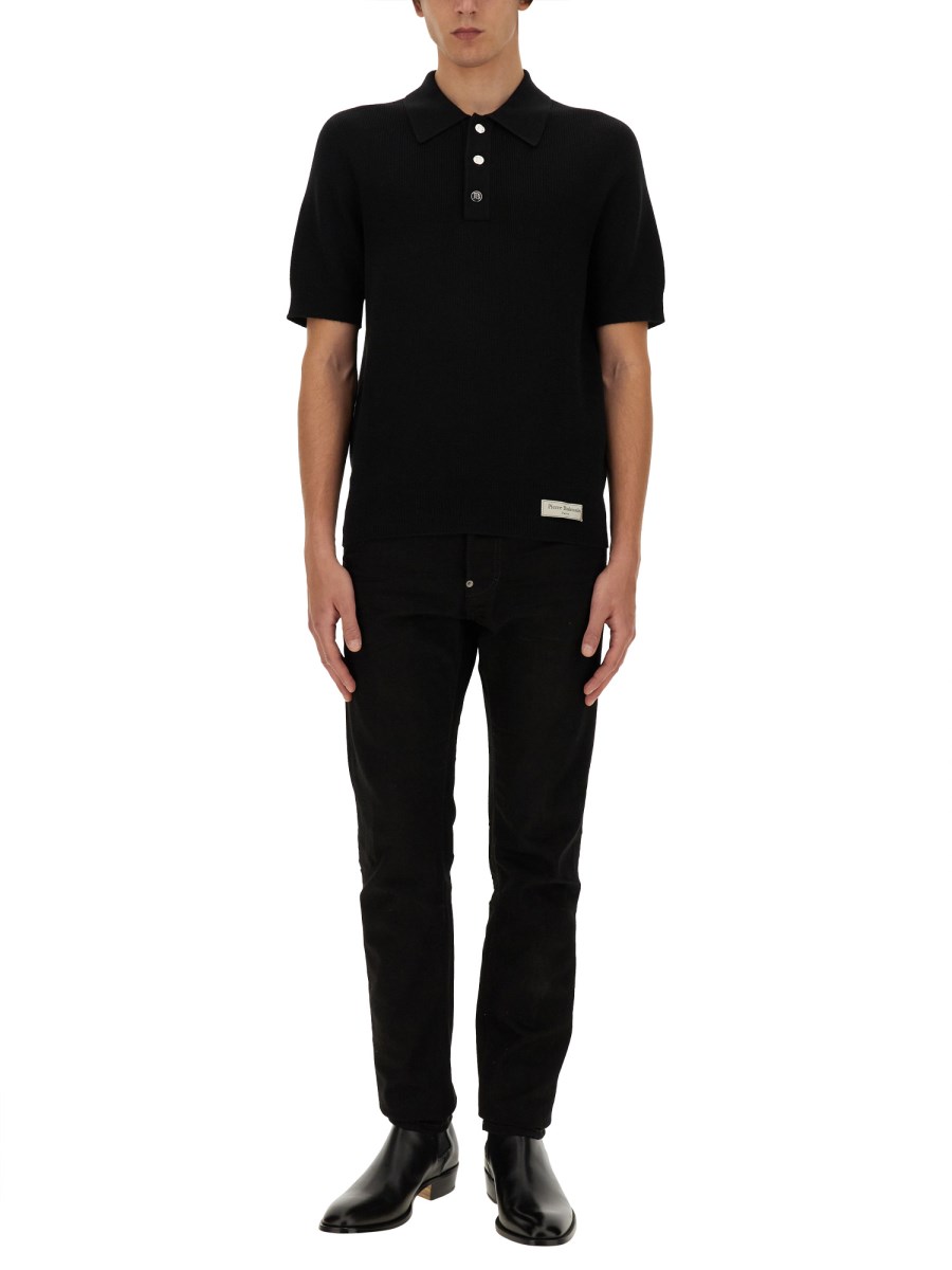 BALMAIN POLO A COSTINE IN LANA MERINO