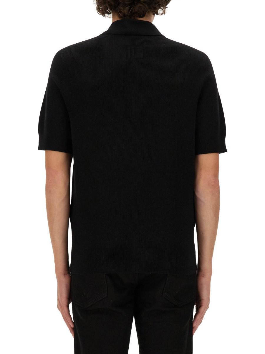 BALMAIN POLO A COSTINE IN LANA MERINO