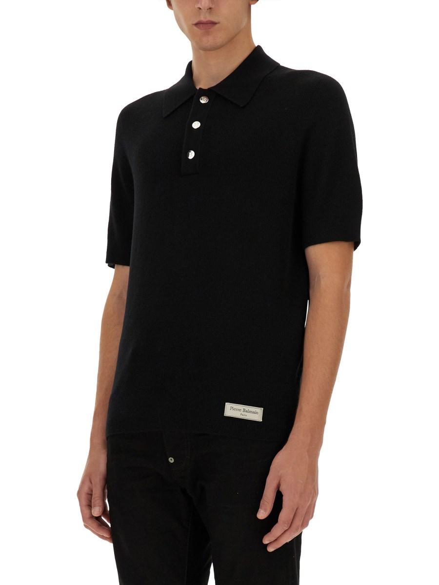 BALMAIN POLO A COSTINE IN LANA MERINO