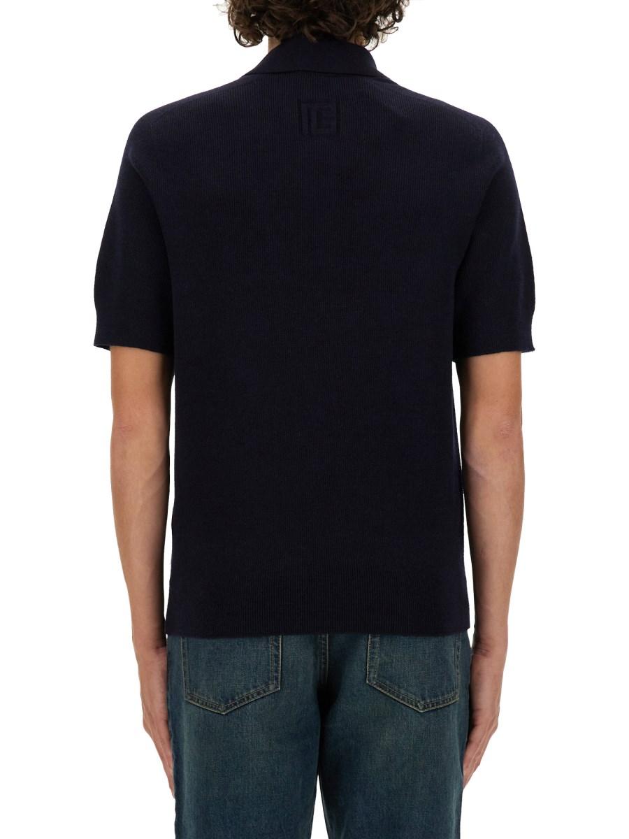 BALMAIN POLO A COSTINE IN LANA MERINO