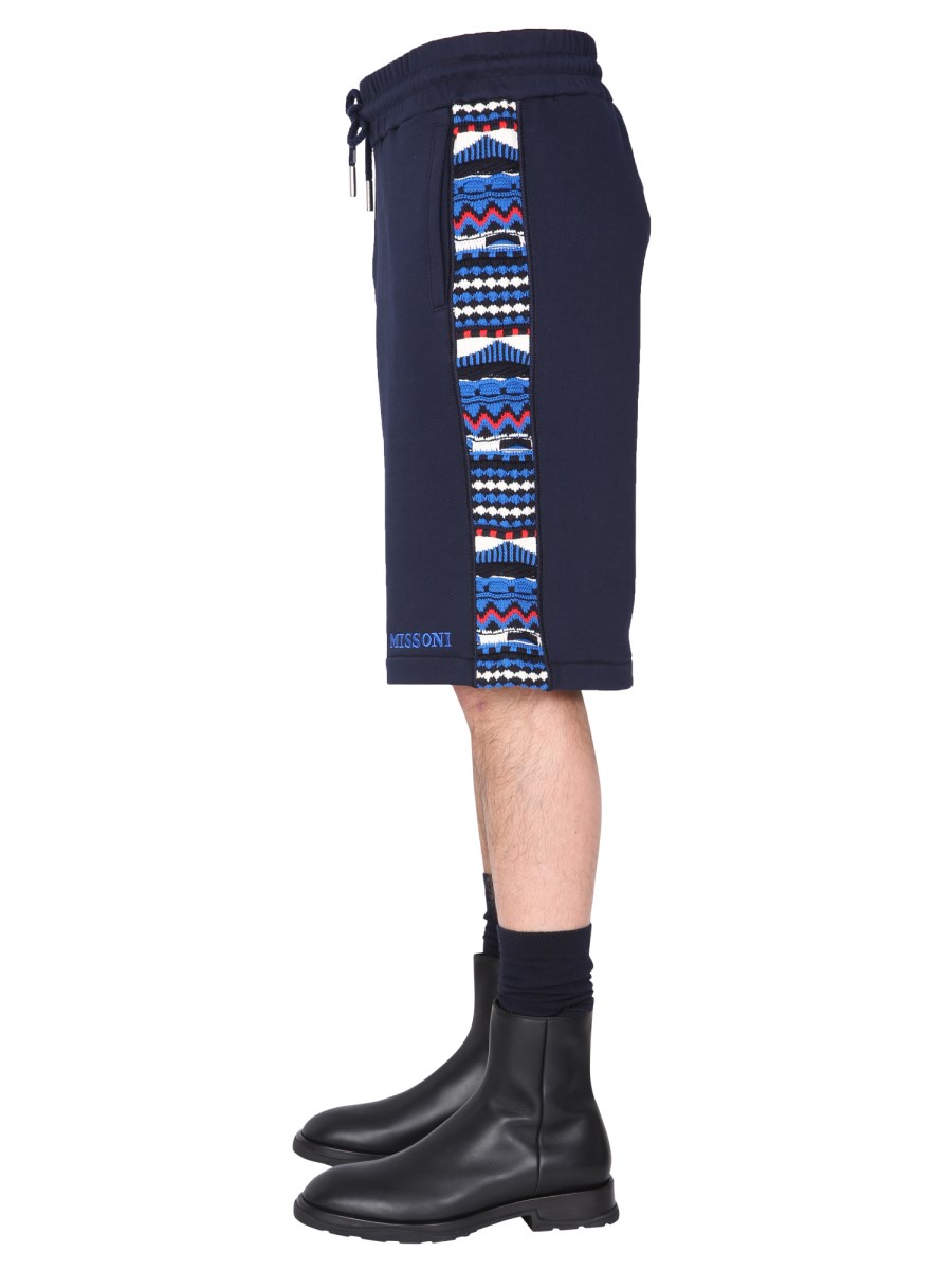 MISSONI BERMUDA CON LOGO RICAMATO E INSERTO JACQUARD IN FELPA DI COTONE