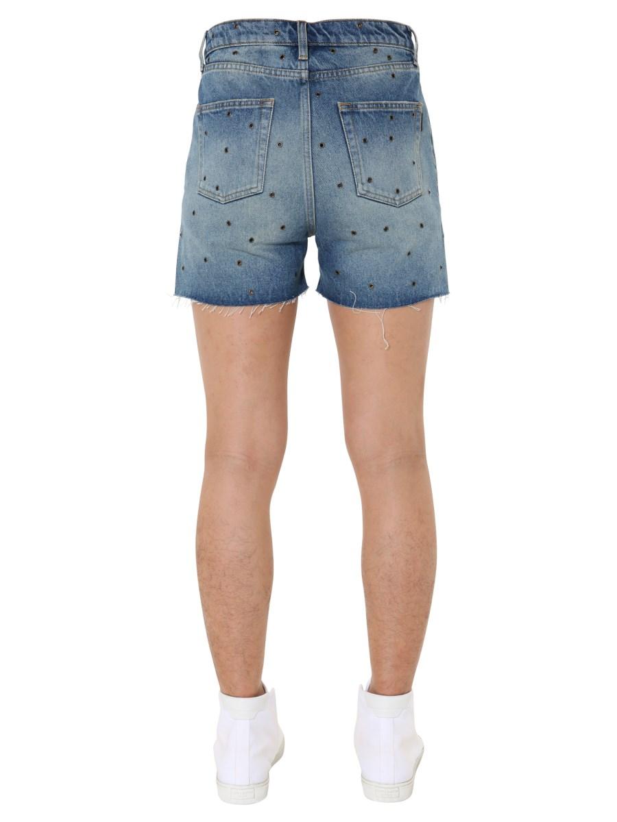 SAINT LAURENT BERMUDA IN DENIM DI COTONE CON OCCHIELLI METALLICI