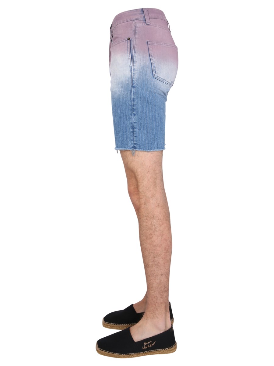 SAINT LAURENT BERMUDA IN DENIM DI COTONE CON STAMPA DEGRADEE