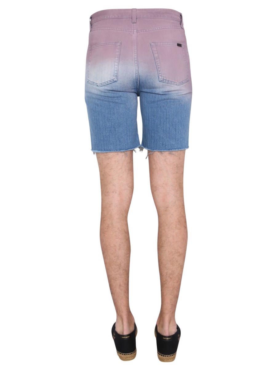 SAINT LAURENT BERMUDA IN DENIM DI COTONE CON STAMPA DEGRADEE