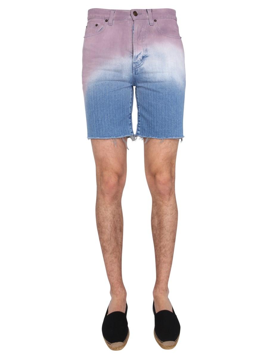 SAINT LAURENT BERMUDA IN DENIM DI COTONE CON STAMPA DEGRADEE