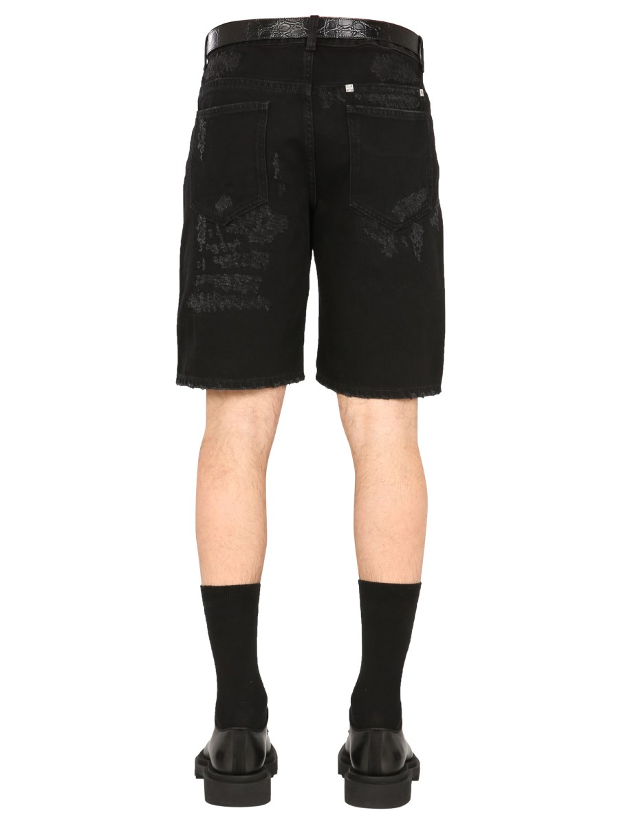 GIVENCHY BERMUDA IN DENIM DI COTONE EFFETTO DESTROYED