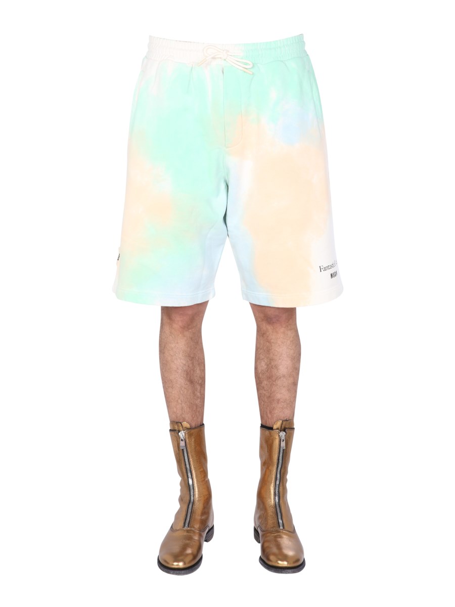 MSGM BERMUDA IN FELPA DI COTONE BIOLOGICO CON MOTIVO TIE DYE