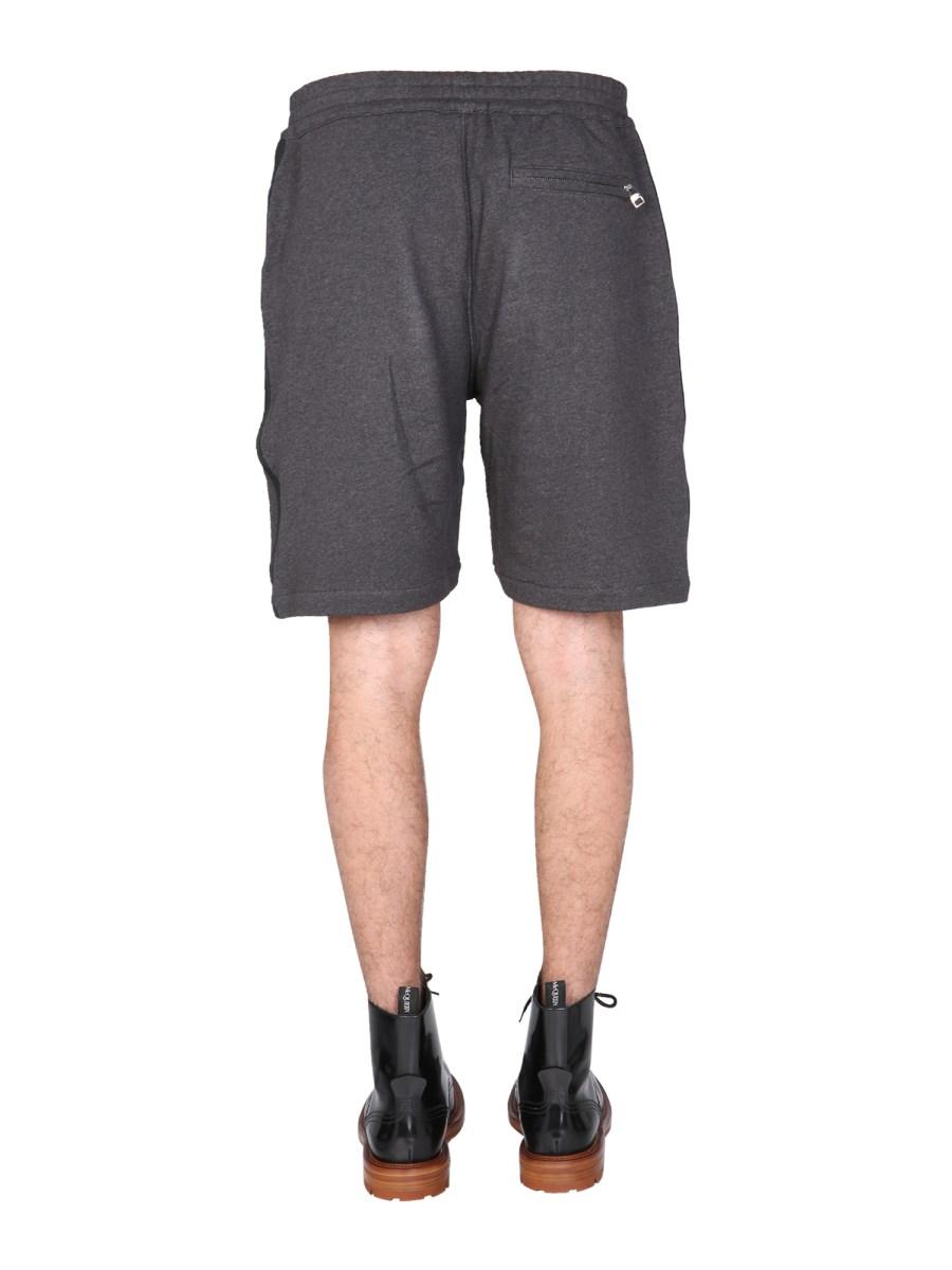 ALEXANDER McQUEEN BERMUDA IN FELPA DI COTONE CON BANDA LOGATA CIMOSATA