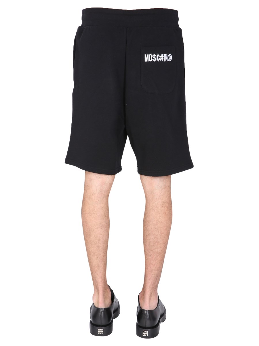 MOSCHINO BERMUDA IN FELPA DI COTONE CON RICAMO LOGO