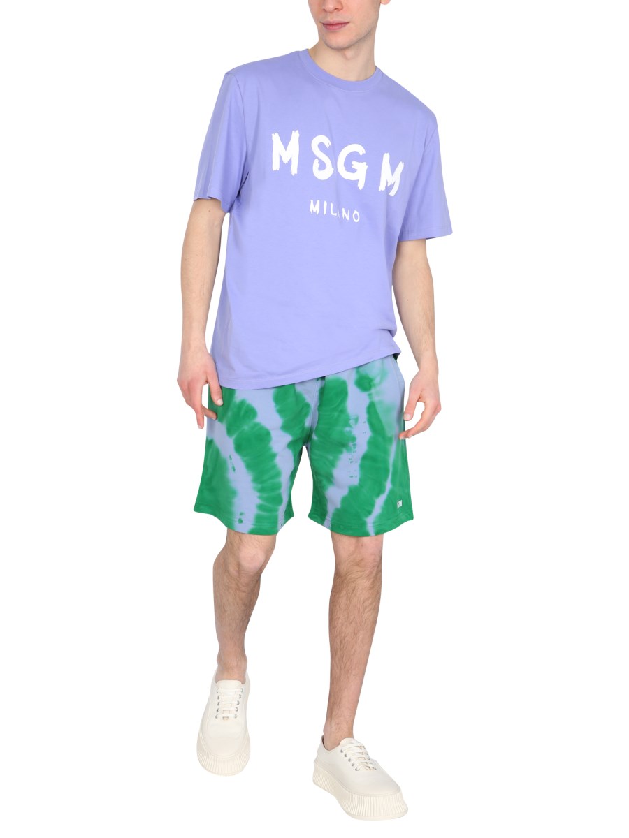 MSGM BERMUDA IN FELPA DI COTONE TIE DYE CON RICAMO MICRO LOGO