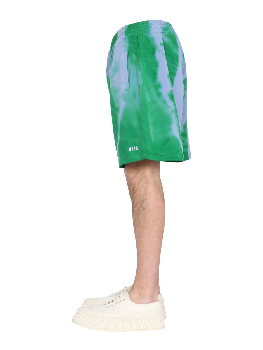 MSGM BERMUDA IN FELPA DI COTONE TIE DYE CON RICAMO MICRO LOGO