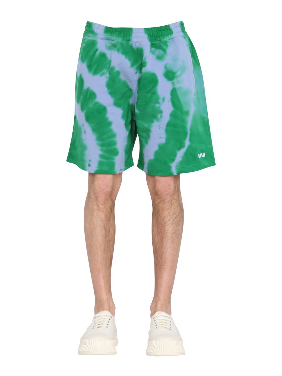 MSGM BERMUDA IN FELPA DI COTONE TIE DYE CON RICAMO MICRO LOGO