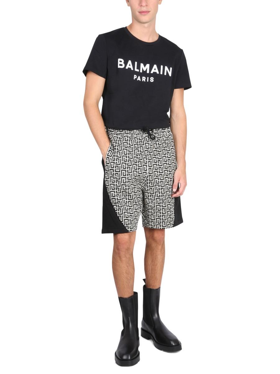 BALMAIN BERMUDA MONOGRAM ALL OVER IN COTONE CON PATCH LOGO