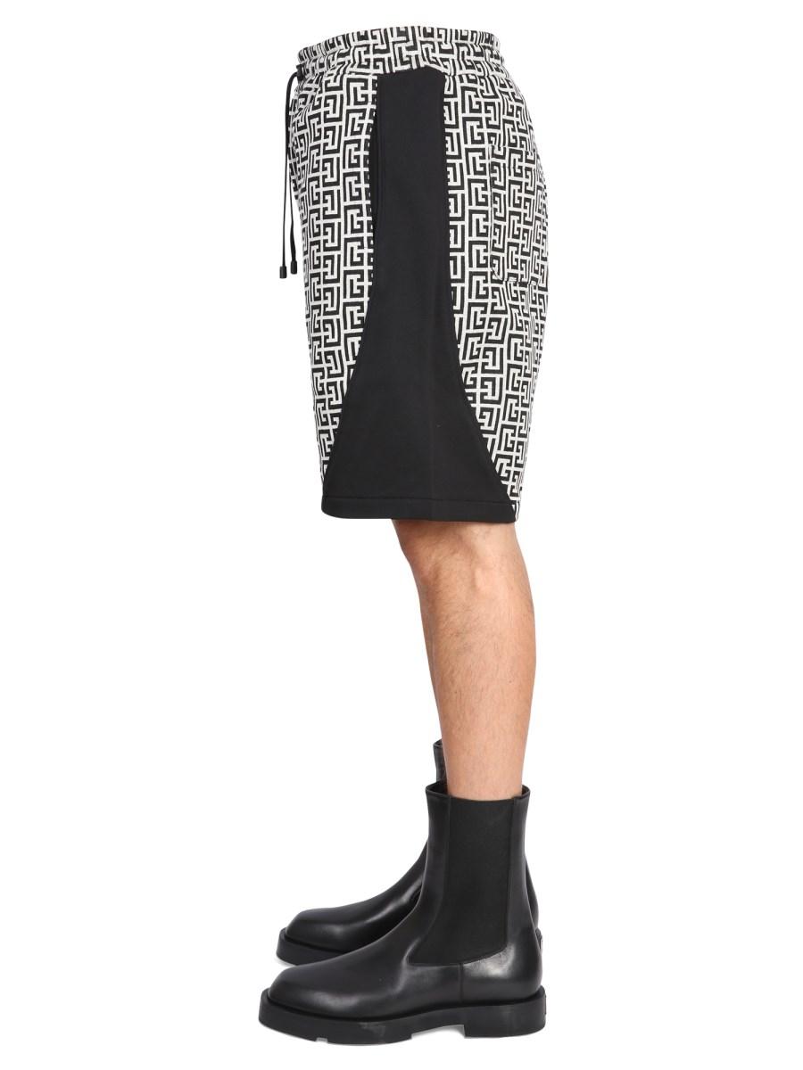 BALMAIN BERMUDA MONOGRAM ALL OVER IN COTONE CON PATCH LOGO