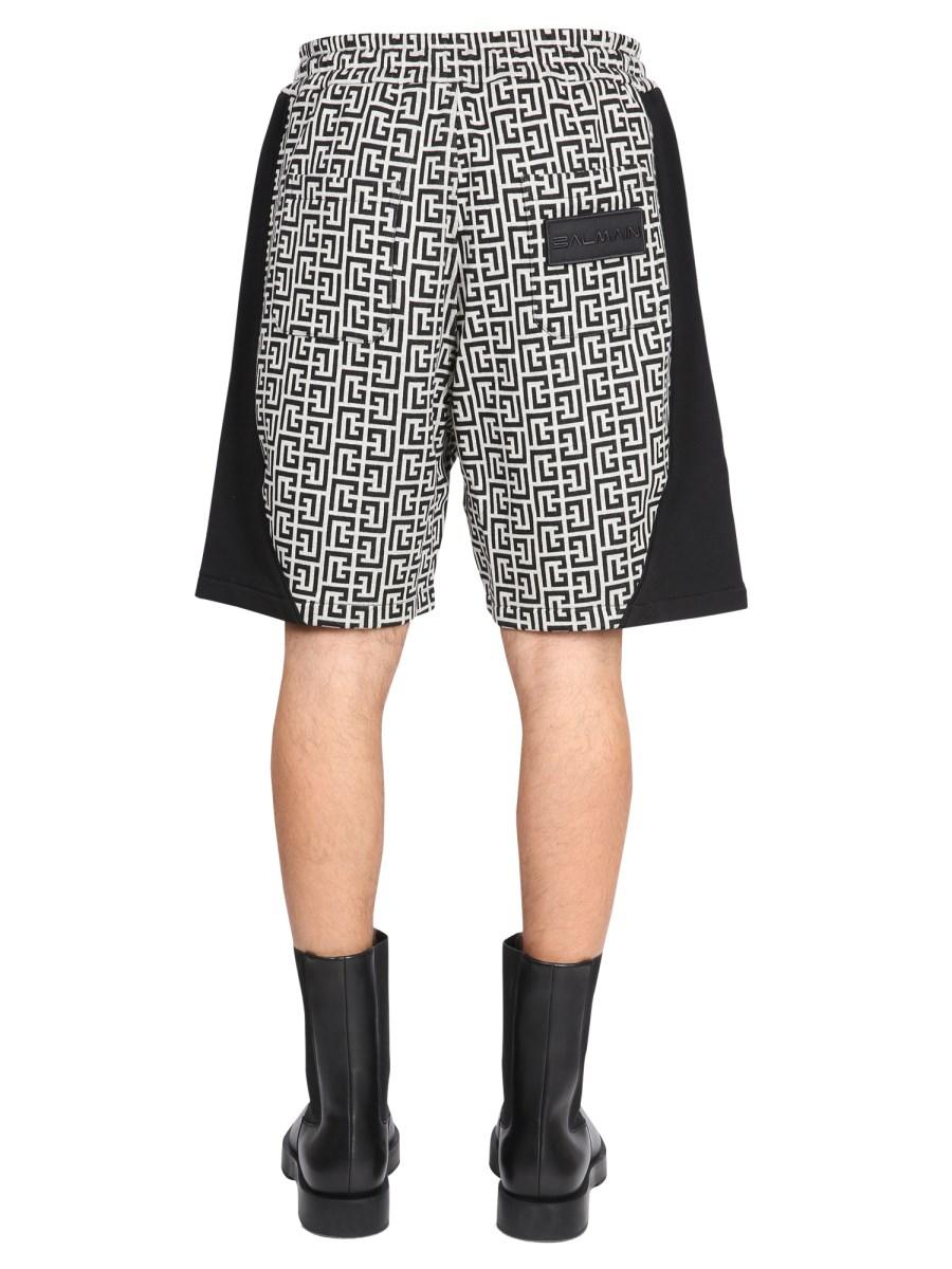 BALMAIN BERMUDA MONOGRAM ALL OVER IN COTONE CON PATCH LOGO