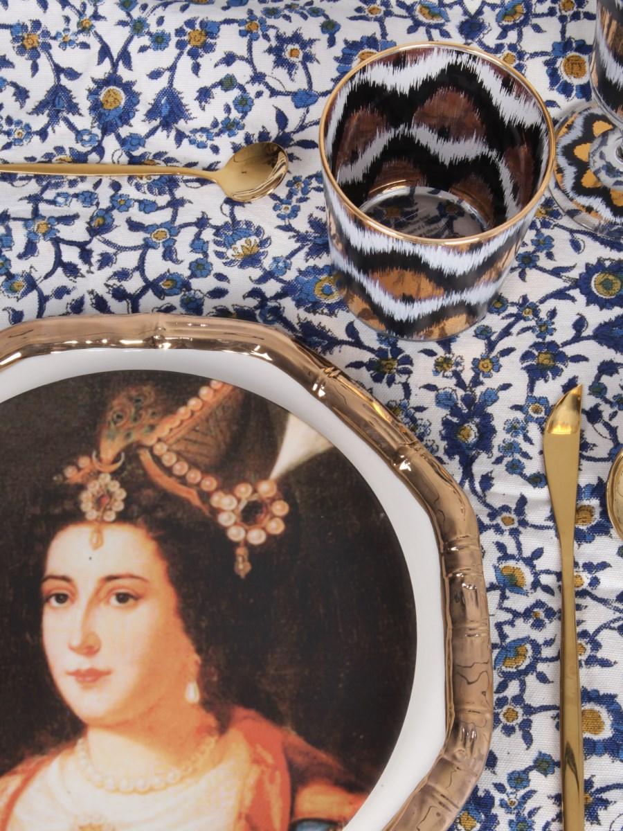 LES-OTTOMANS BICCHIERE IN VETRO CON STAMPA IKAT GOLD