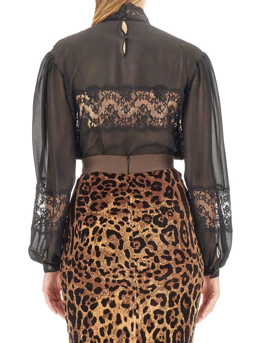 DOLCE & GABBANA BLUSA COLLO ALTO IN GEORGETTE E PIZZO