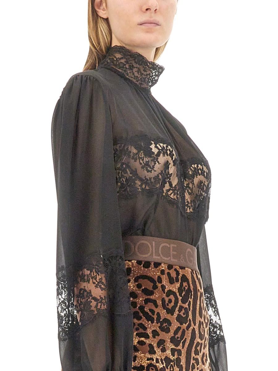 DOLCE & GABBANA BLUSA COLLO ALTO IN GEORGETTE E PIZZO