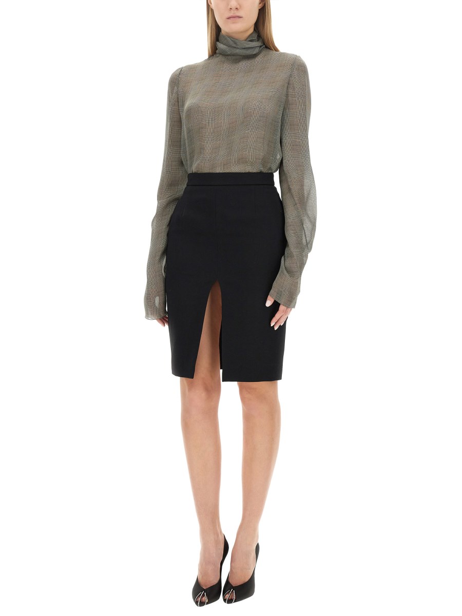SAINT LAURENT BLUSA DOLCEVITA IN CHARMEUSE DI SETA PRINCIPE DI GALLES