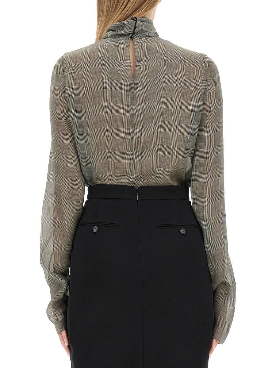 SAINT LAURENT BLUSA DOLCEVITA IN CHARMEUSE DI SETA PRINCIPE DI GALLES