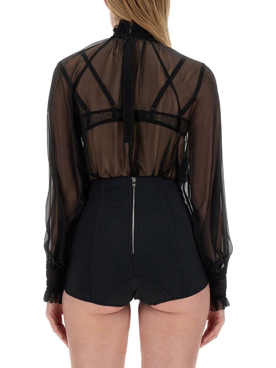 DOLCE & GABBANA BLUSA IN CHIFFON CON DETTAGLI PUNTO SMOCK