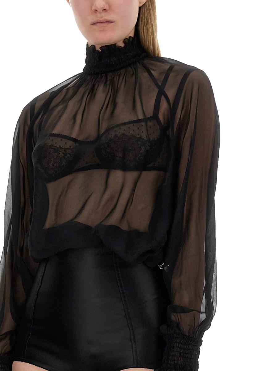 DOLCE & GABBANA BLUSA IN CHIFFON CON DETTAGLI PUNTO SMOCK