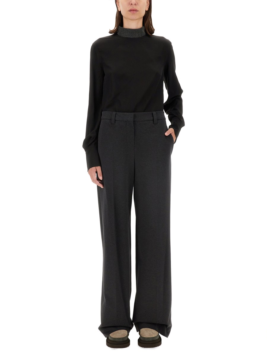 BRUNELLO CUCINELLI BLUSA IN CREPE DE CHINE DI SETA CON MONILE