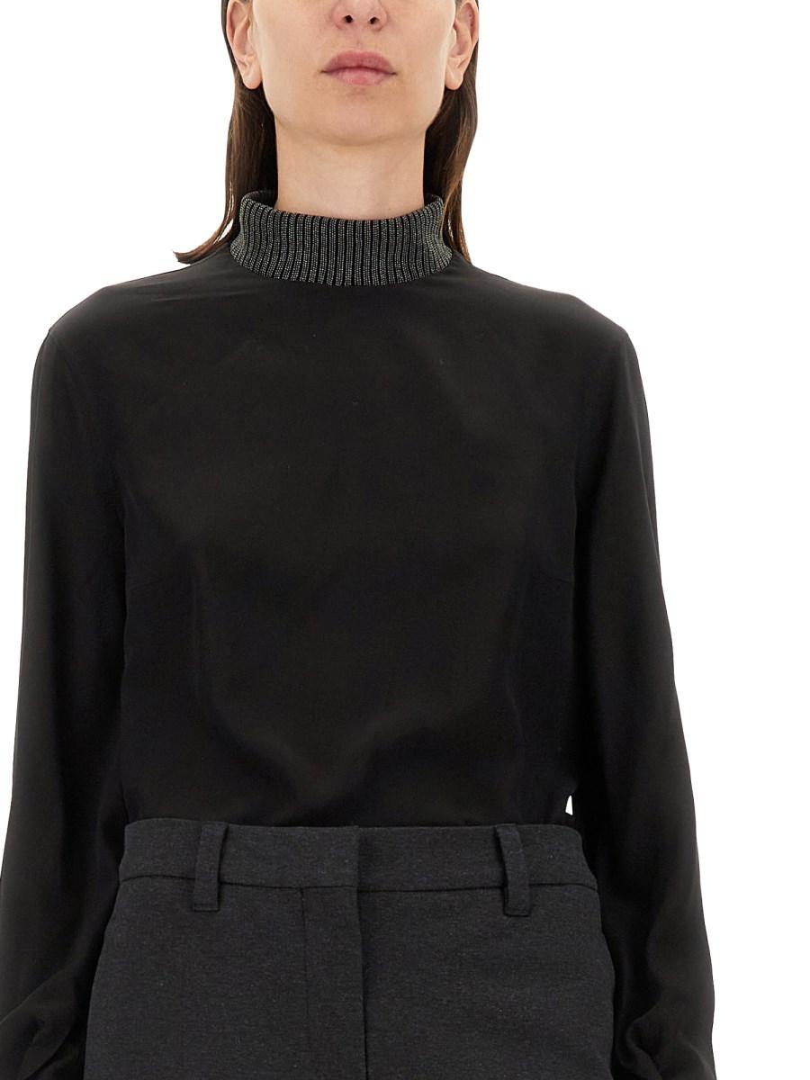 BRUNELLO CUCINELLI BLUSA IN CREPE DE CHINE DI SETA CON MONILE