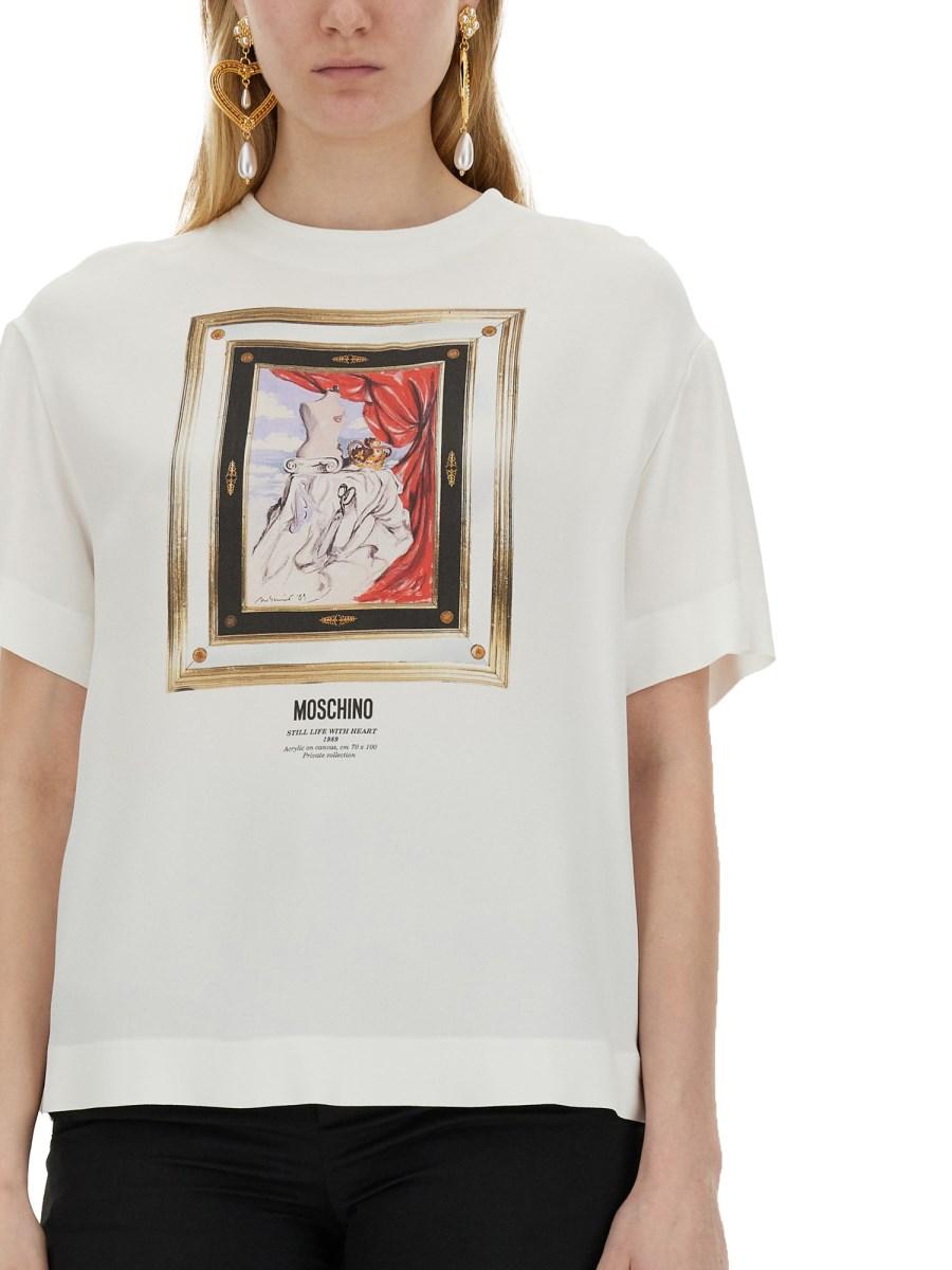 MOSCHINO BLUSA IN ENVER SATIN STILL LIFE WITH HEART