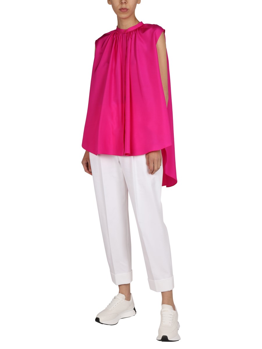 ALEXANDER McQUEEN BLUSA IN SETA CON COLLETTO ALLA COREANA