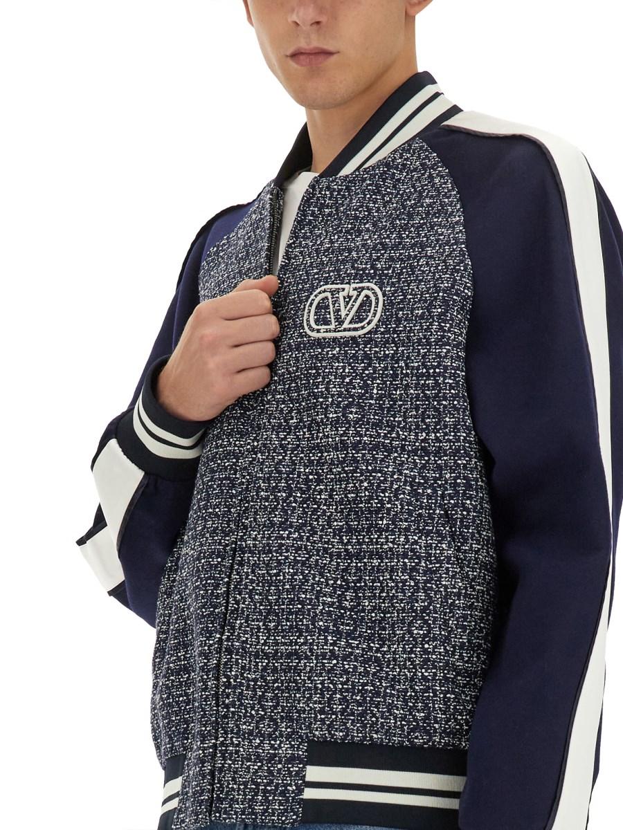 VALENTINO BOMBER IN TWEED DI COTONE E VISCOSA CON PATCH "VLOGO SIGNATURE"