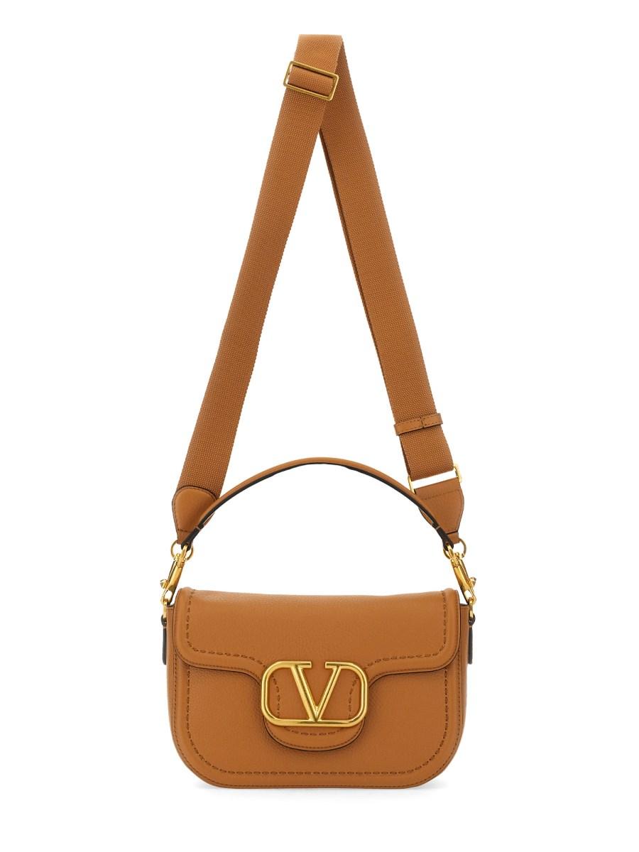 VALENTINO GARAVANI BORSA A SPALLA IN VITELLO GRANATO CON LOGO