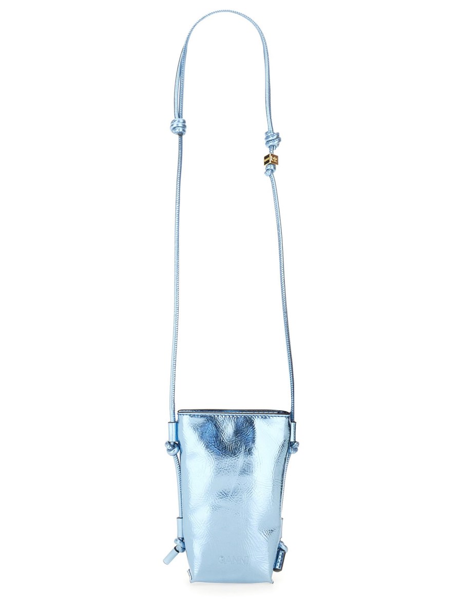GANNI BORSA A TRACOLLA CON LOGO IN PELLE METALLIZZATA