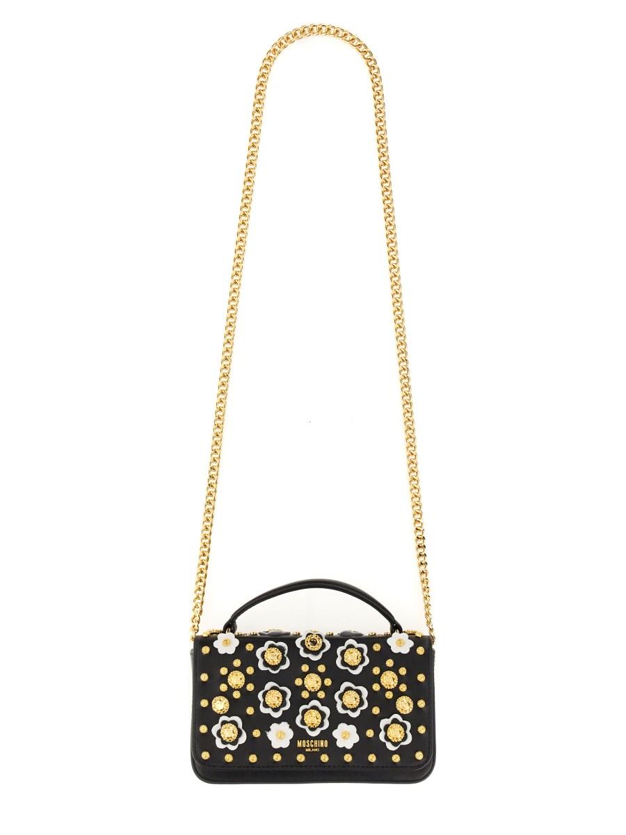 MOSCHINO BORSA A TRACOLLA IN PELLE CON APPLICAZIONI