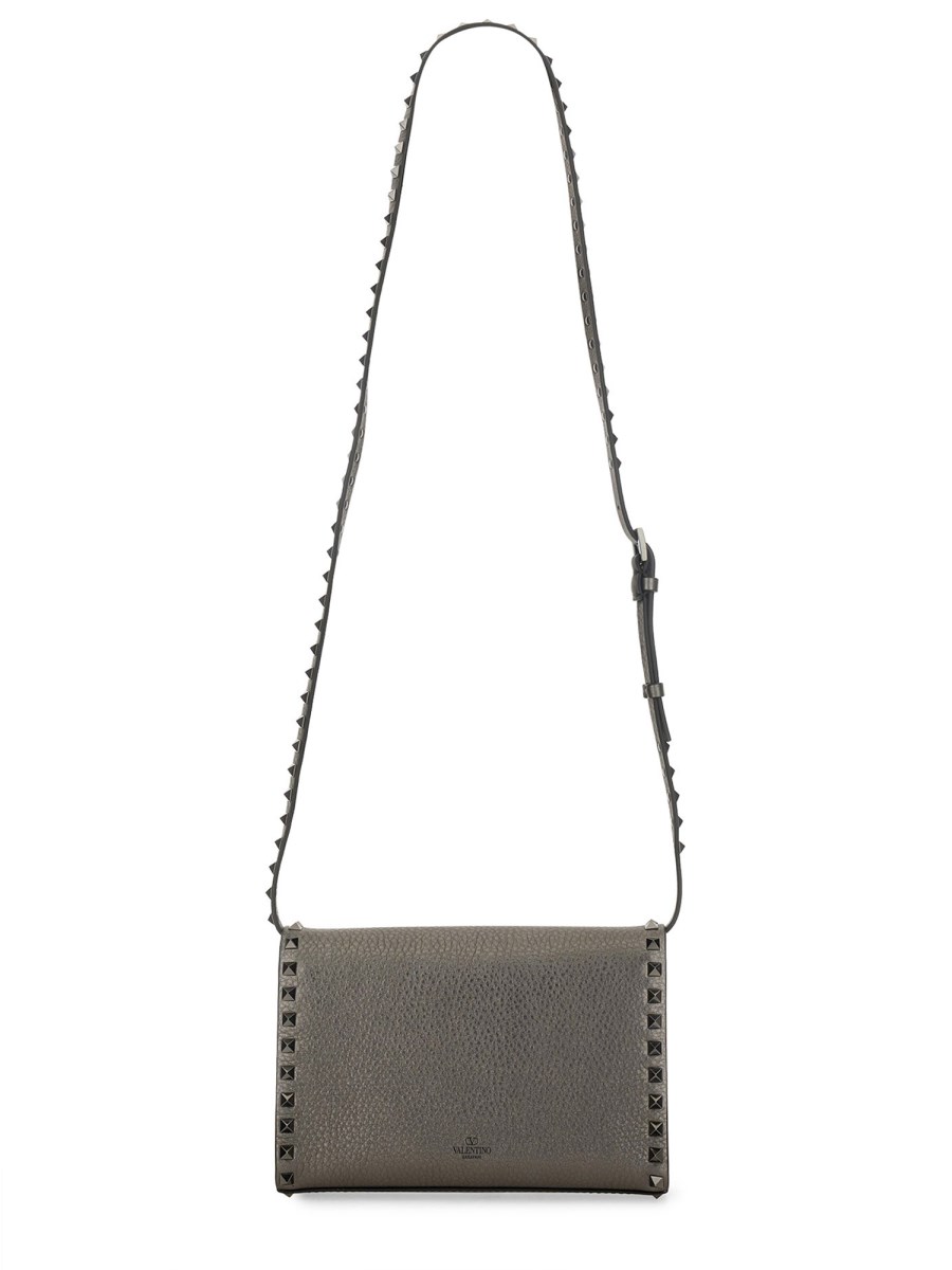 VALENTINO GARAVANI BORSA A TRACOLLA ROCKSTUD SMALL IN PELLE LAMINATA
