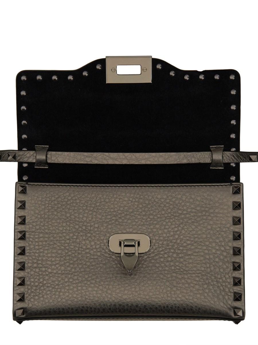 VALENTINO GARAVANI BORSA A TRACOLLA ROCKSTUD SMALL IN PELLE LAMINATA