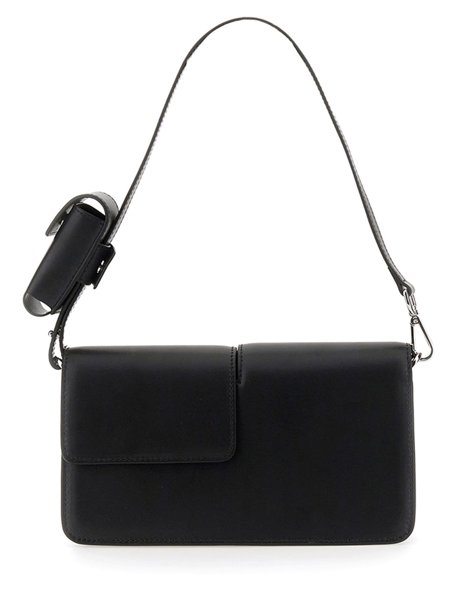 MSGM BORSA BAGUETTE IN PELLE CON DOPPIO FLAP E LOGO