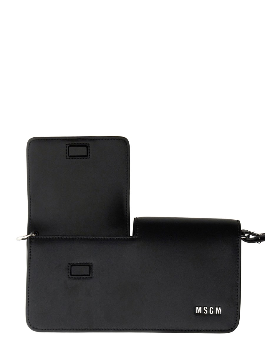 MSGM BORSA BAGUETTE IN PELLE CON DOPPIO FLAP E LOGO