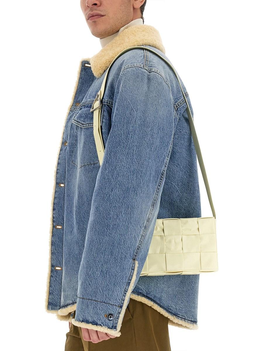 BOTTEGA VENETA BORSA CASSETTE MINI A TRACOLLA IN PELLE CON MOTIVO INTRECCIATO