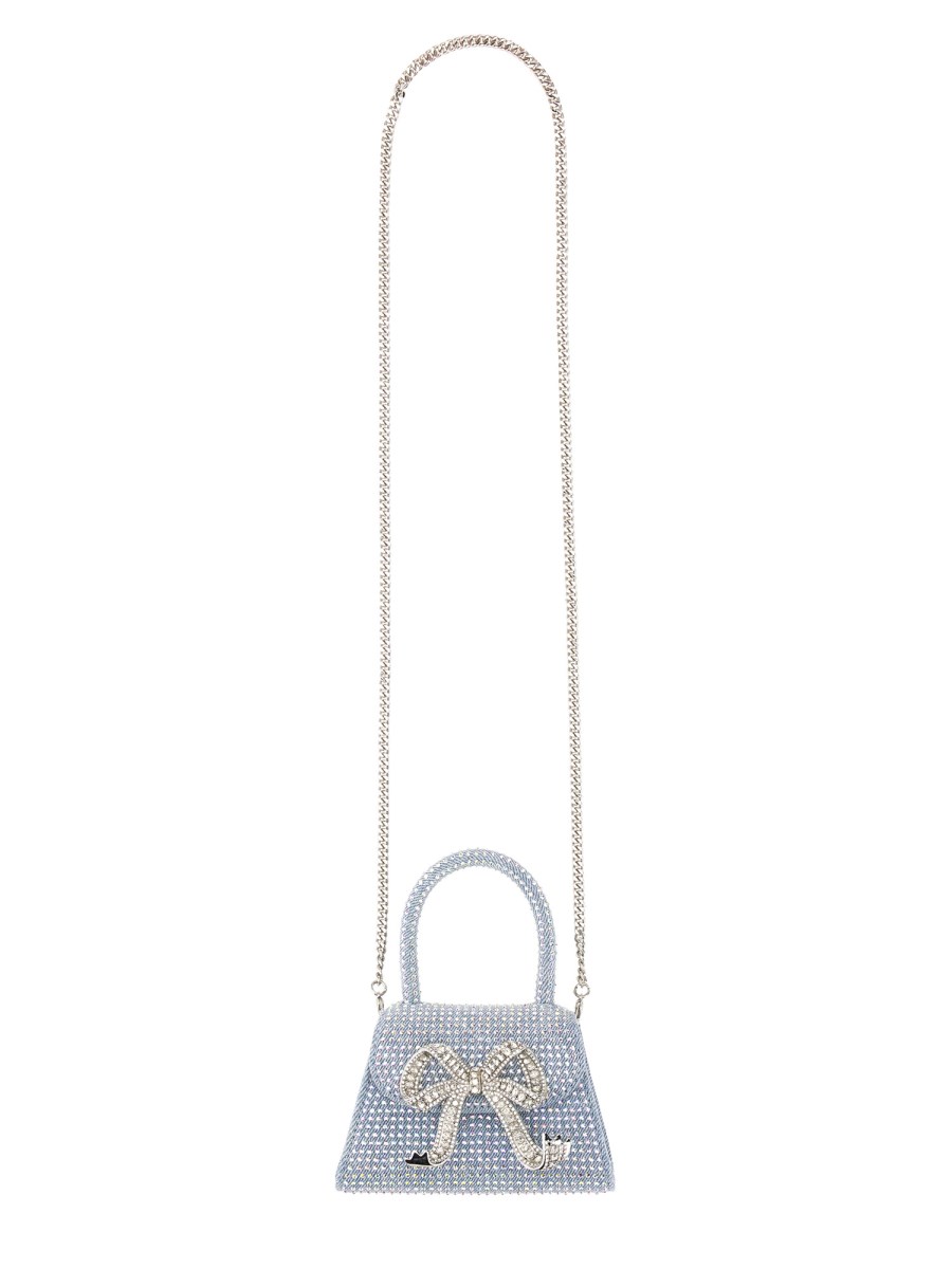SELF-PORTRAIT BORSA CON FIOCCO MICRO IN DENIM CON STRASS BLU