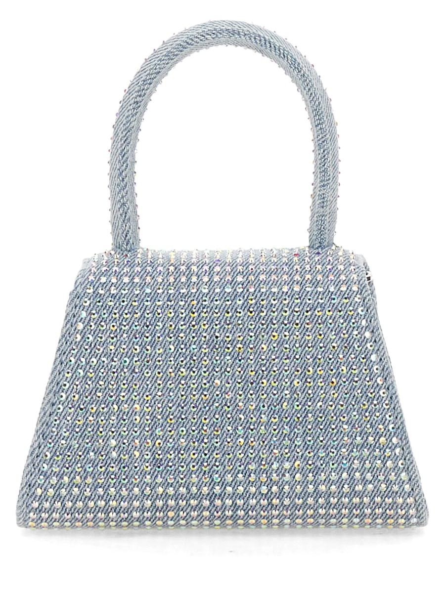 SELF-PORTRAIT BORSA CON FIOCCO MICRO IN DENIM CON STRASS BLU
